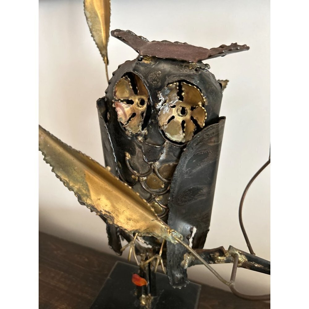 Vintage Hand-made Metal Sculpture OWL Pedestal Gallery Singed - Picture 8 of 14